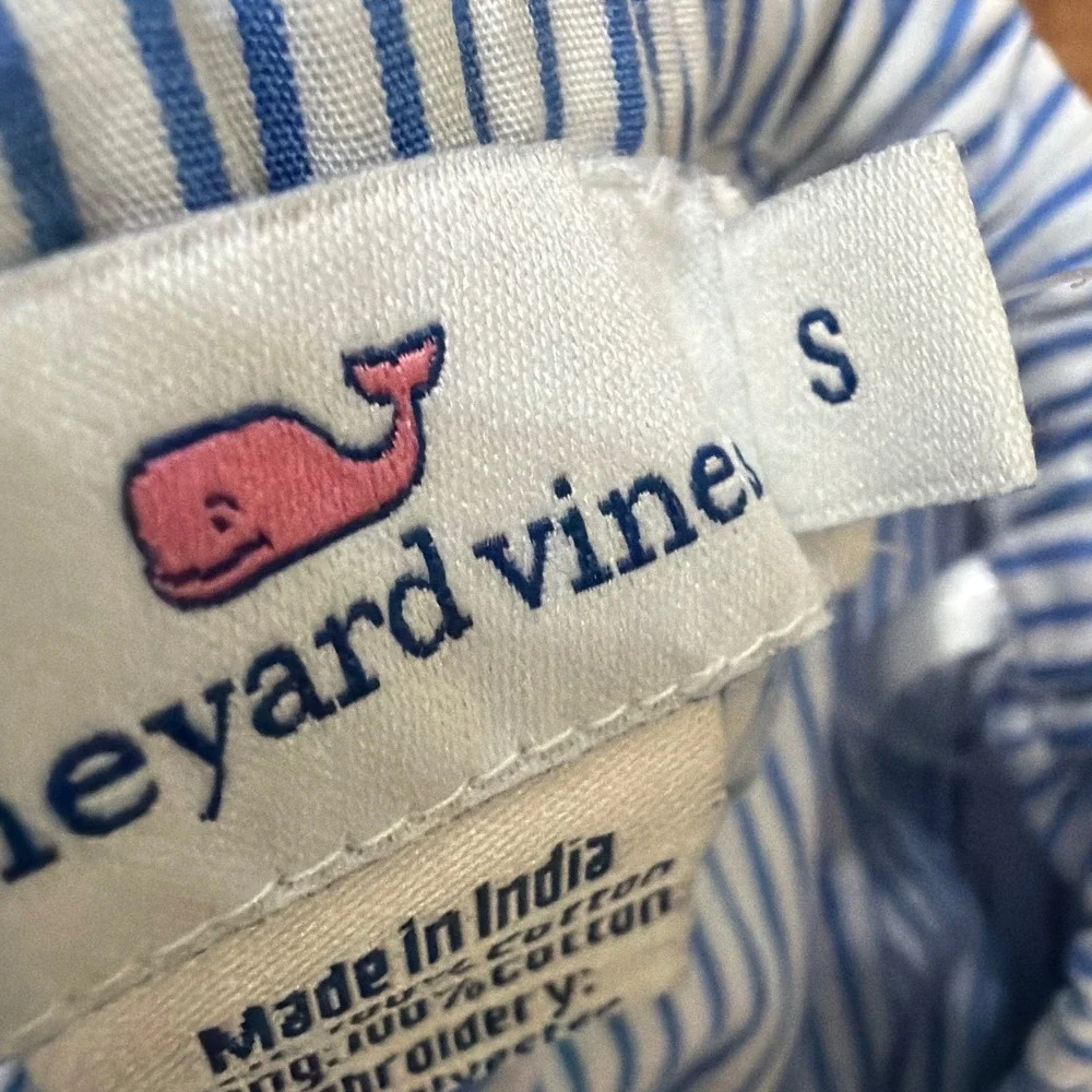 Vineyard Vines Women Small Blue White Seersucker Off‎ Shoulder Ruffle Romper